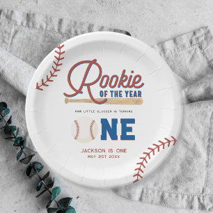 Rookie of the Year Baseball 1st Birthday Party Paper Plate