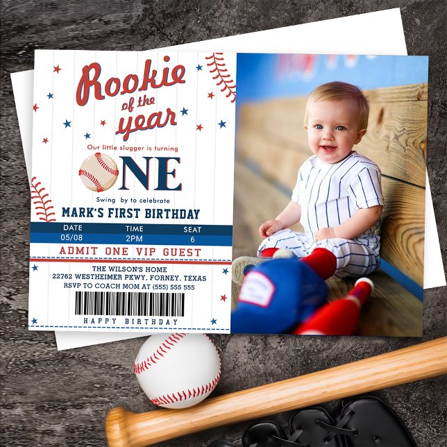 Rookie of the Year Baseball 1st Birthday Photo Invitation (Creator Uploaded)