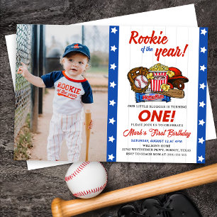 Rookie of the Year Baseball 1st Birthday Photo Invitation
