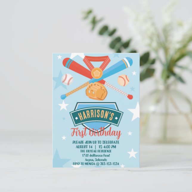 Rookie of the Year Baseball 1st Birthday Postcard (Standing Front)