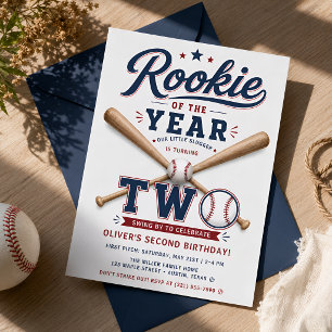 Rookie of the Year Baseball 2nd Birthday Invitation