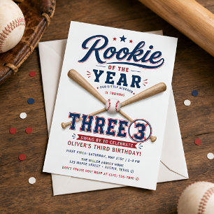 Rookie of the Year Baseball 3rd Birthday Invitation