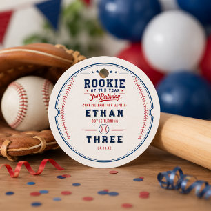 Rookie of the Year Baseball 3rd Birthday Party Favour Tags