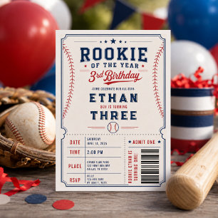 Rookie of the Year Baseball 3rd Birthday Party Invitation