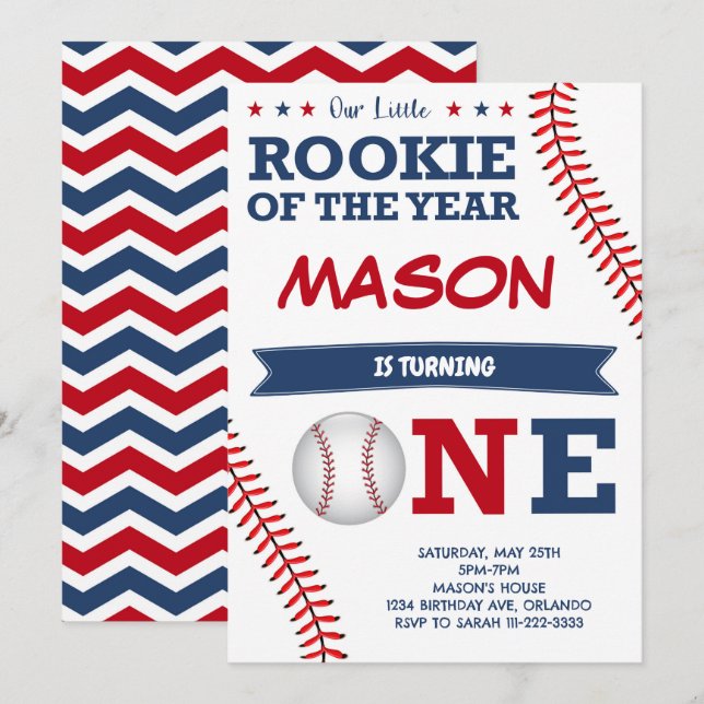 Rookie of the Year Baseball Birthday Invitation (Front/Back)