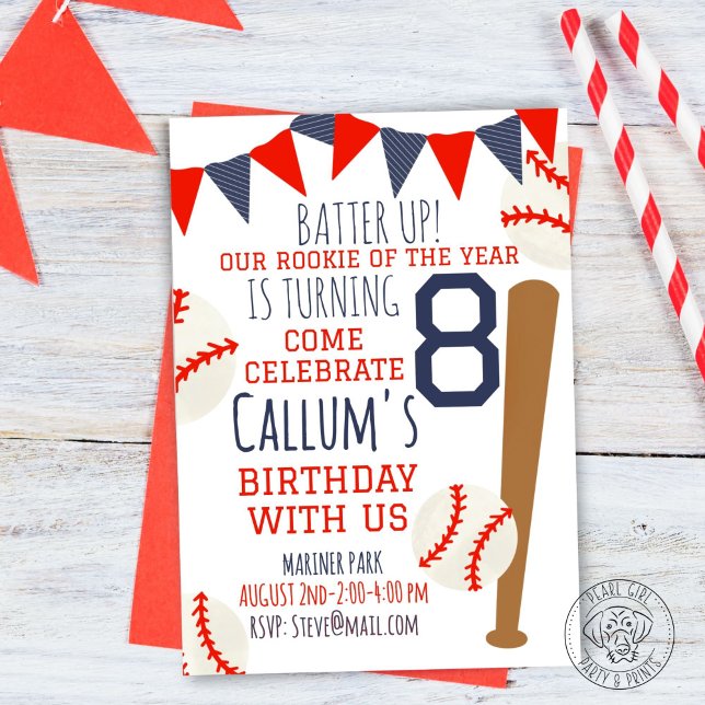 Rookie Of The Year Baseball Birthday Invitation (Creator Uploaded)