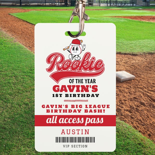 Rookie Of The Year Baseball Birthday Party Favour ID Badge (Creator Uploaded)