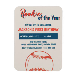 Rookie of the Year Baseball Birthday Party Magnet