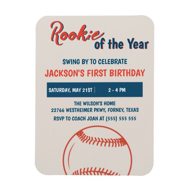 Rookie of the Year Baseball Birthday Party Magnet (Vertical)