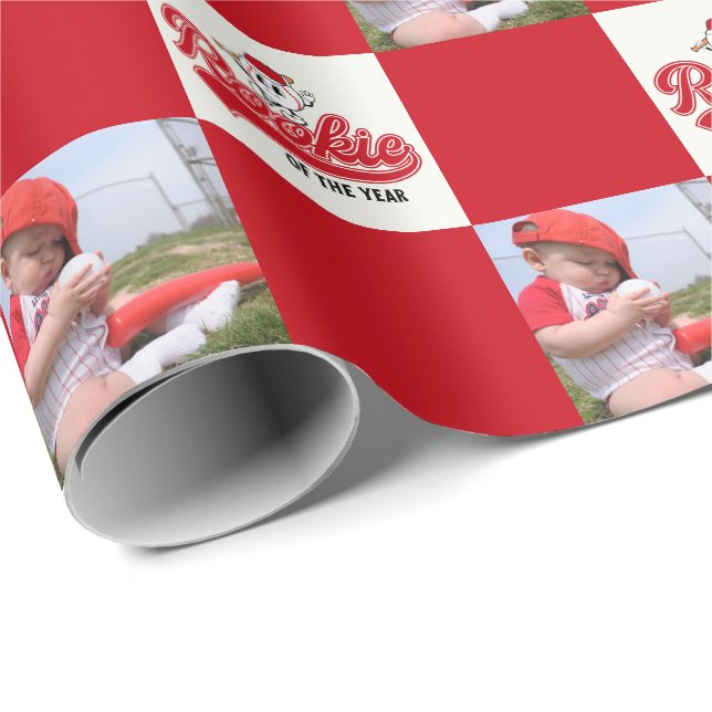 Rookie Of The Year Baseball Birthday Personalised Wrapping Paper (Roll Corner)