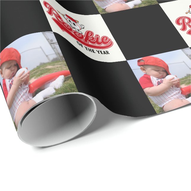 Rookie Of The Year Baseball Birthday Personalised Wrapping Paper (Roll Corner)