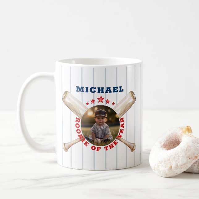 Rookie of the Year Baseball Birthday Photo Mug (With Donut)