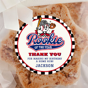 Rookie Of The Year Baseball Custom Birthday Party Classic Round Sticker