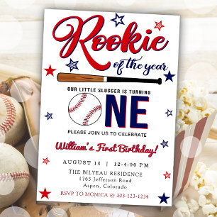 Rookie of the Year Baseball First 1st Birthday Invitation