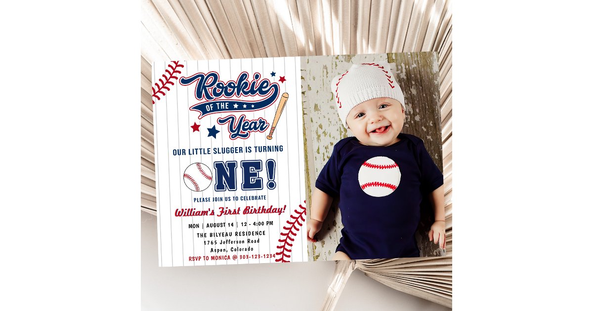 Rookie of the Year Baseball First 1st Birthday Invitation | Zazzle