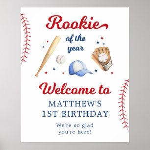 Rookie of the Year Baseball First Birthday Welcome Poster