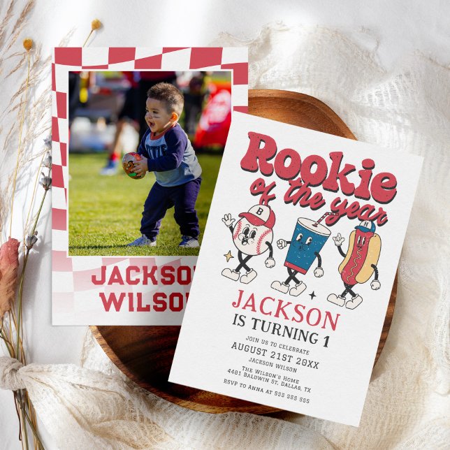 Rookie of the Year Baseball Groovy 1st Birthday Invitation (Creator Uploaded)