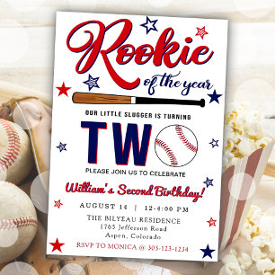 Rookie of the Year Baseball Second 2nd Birthday Invitation