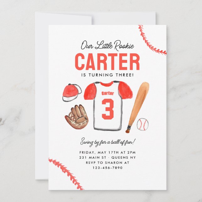Rookie of the Year Baseball Shirt Sports Birthday Invitation (Front)