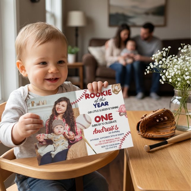 Rookie Of The Year Baseball Themed 1st Birthday Invitation (Rookie Of The Year Baseball 1st Birthday Invitation with Photo)