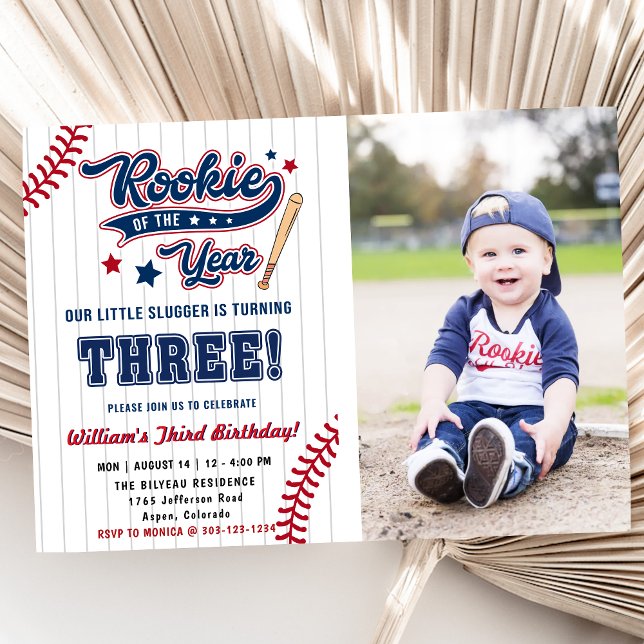 Rookie of the Year Baseball Third 3rd Birthday Invitation (Creator Uploaded)