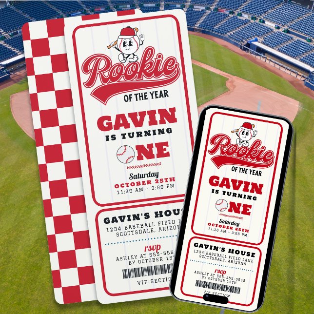Rookie Of The Year Baseball Ticket 1st Birthday Invitation (Creator Uploaded)