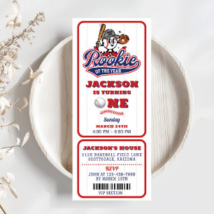 Rookie Of The Year Baseball Ticket 1st Birthday Invitation