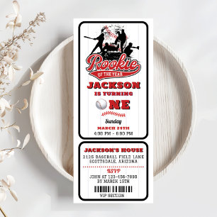 Rookie Of The Year Baseball Ticket 1st Birthday Invitation
