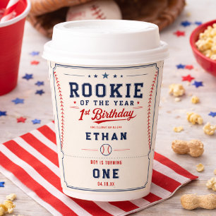 Rookie of the Year Baseball Ticket 1st Birthday Paper Cups