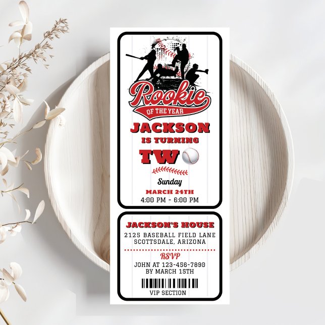 Rookie Of The Year Baseball Ticket 2nd Birthday Invitation (Creator Uploaded)