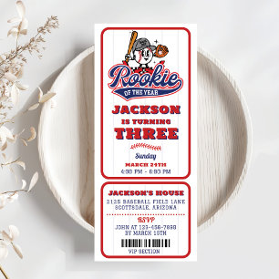 Rookie Of The Year Baseball Ticket 3rd Birthday Invitation