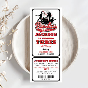 Rookie Of The Year Baseball Ticket 3rd Birthday Invitation