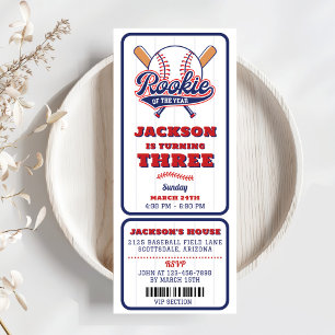 Rookie Of The Year Baseball Ticket 3rd Birthday Invitation