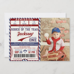 Rookie of the Year Birthday Baseball Ticket Photo Invitation