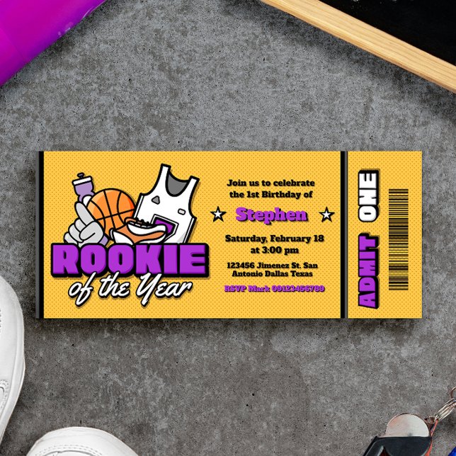 Rookie of the Year - Boy First Birthday Ticket Invitation (Rookie of the Year - Boy First Birthday Ticket Invitation)