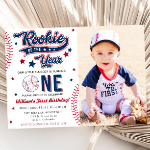 Rookie Of The Year First Birthday Baseball Party Invitation