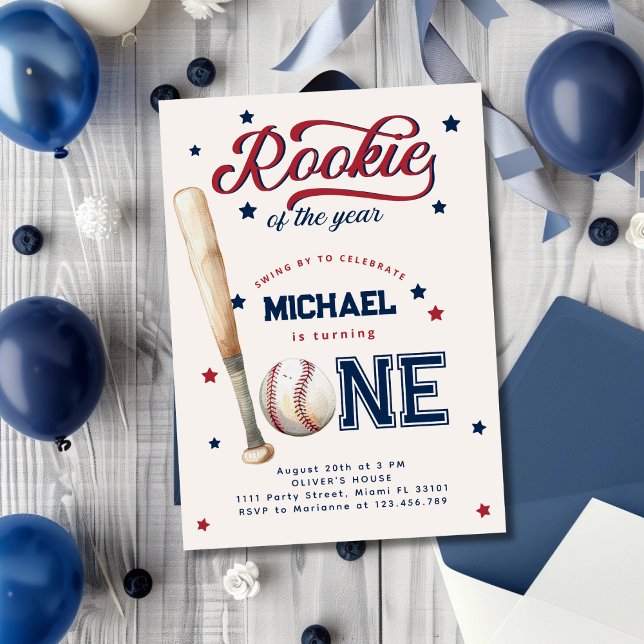 Rookie of the Year First Birthday Baseball Party Invitation (Creator Uploaded)