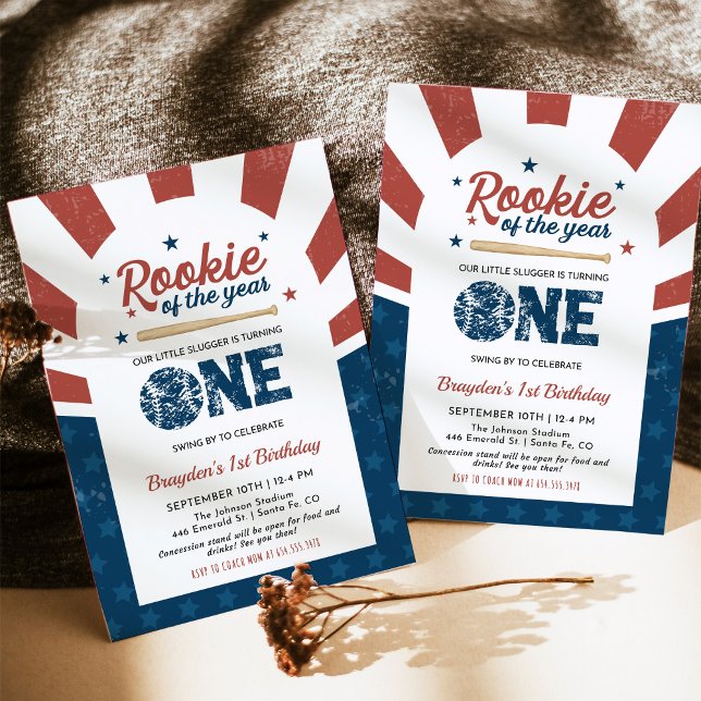 Rookie of the Year First Birthday Baseball Party Invitation (Creator Uploaded)
