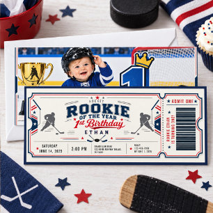 Rookie of the Year Hockey Ticket 1st Birthday Invitation