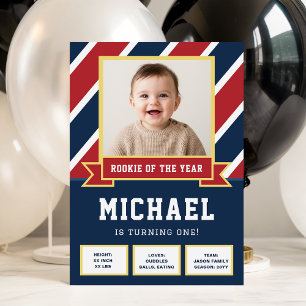 Rookie Of The Year Kid Photo Football 1st Birthday Invitation