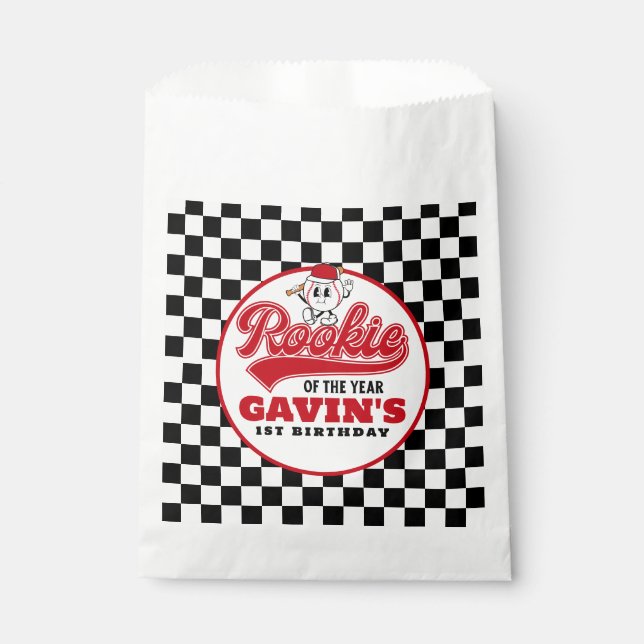 Rookie Of The Year Personalised Baseball Birthday  Favour Bags (Front)