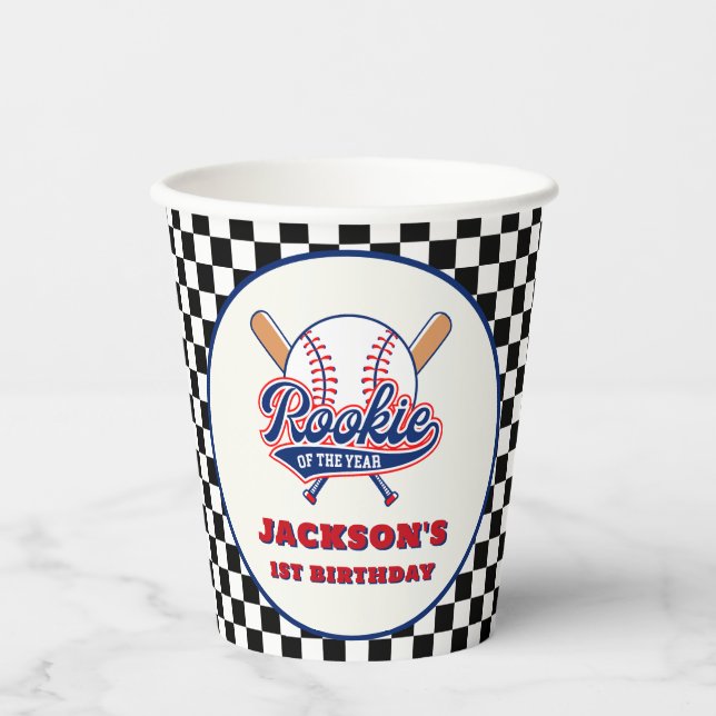 Rookie Of The Year Personalised Baseball Birthday Paper Cups (Front)