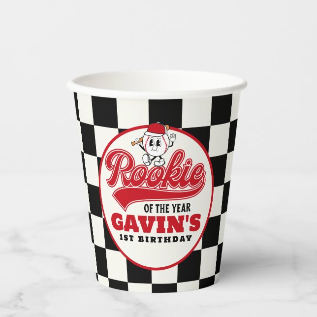 Rookie Of The Year Personalised Baseball Birthday  Paper Cups (Front)