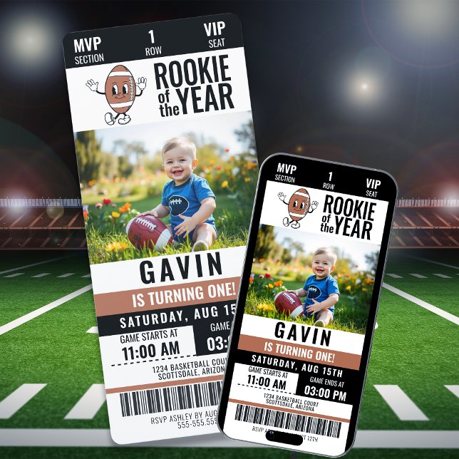 Rookie Of The Year Retro Football Photo Birthday Invitation (Creator Uploaded)