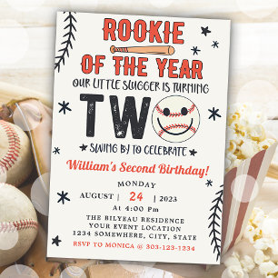 Rookie Of The Year Second Birthday Baseball Party Invitation