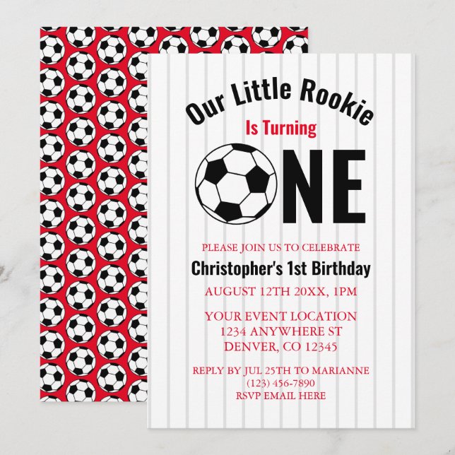 Rookie Soccer 1st Birthday Invitation (Front/Back)