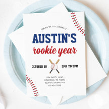 Rookie Year Baseball 1st Birthday Invitation