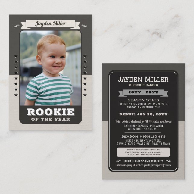 Rookie Year Basketball 1st Birthday Trading Card (Front/Back)