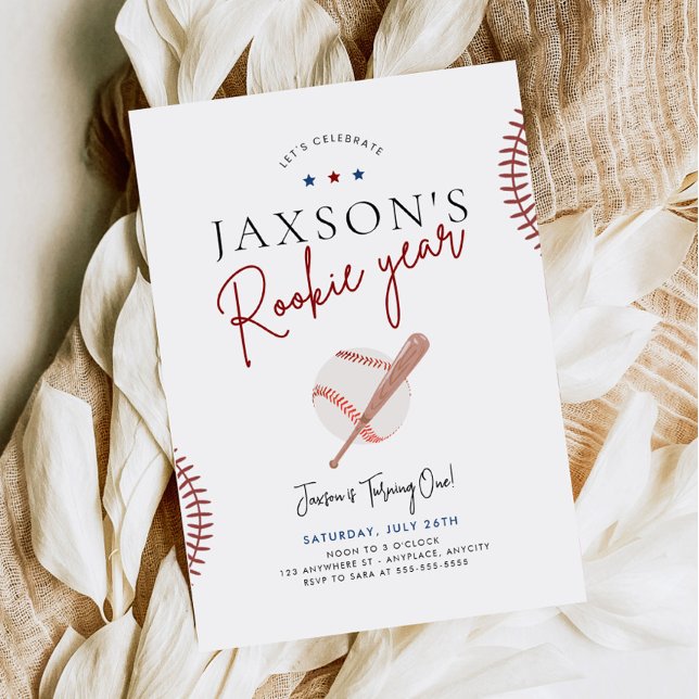 Rookie Year First Birthday Invitation Baseball  (Creator Uploaded)