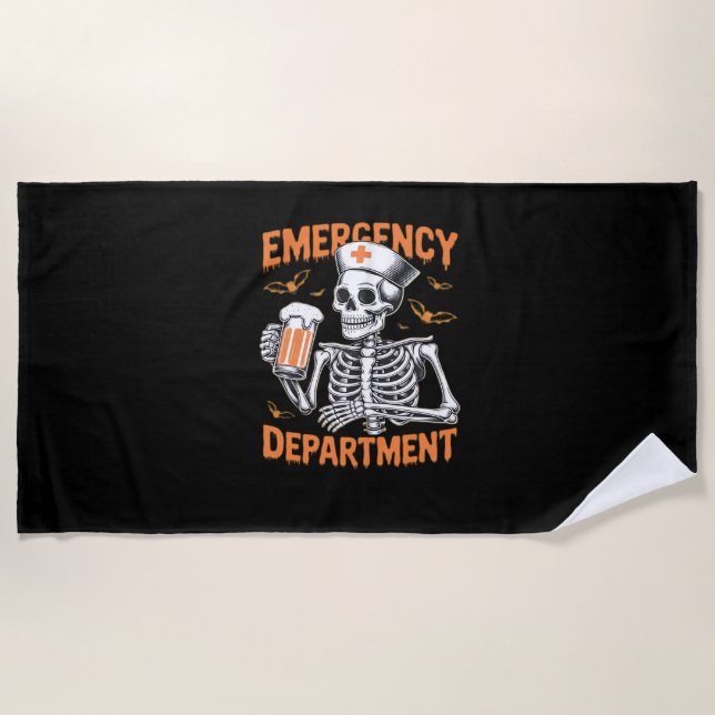 Room 2 Sided Emergency Department Halloween Nurse  Beach Towel (Front)